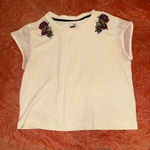 Puma White/Cream Top with Floral Patches